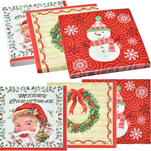Servietten 3-lagig (33 x 33 cm)-60 Stück Servietten Weihnachten Perfekt für Weihnachten Winter Feiertage Heiligabend Tischdekoration Winter Papierserviette