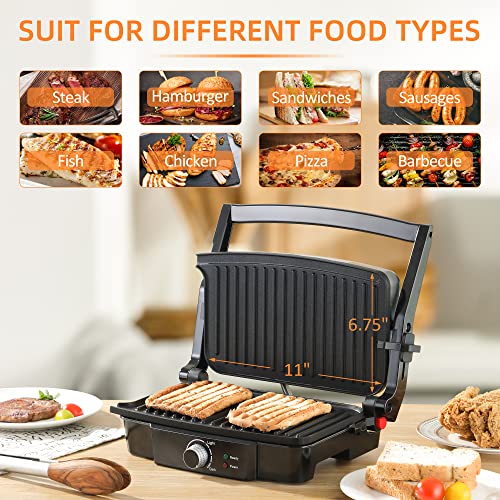 Homcom 3-In-1 Panini Press Grill, Stainless Steel Countertop Sandwich Maker With Non-Stick Double Plates, Locking Lids And Removable Drip Tray, Opens 180 Degrees, Silver / Black #TOP6