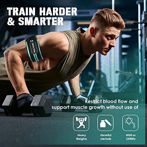HealthHike Cotton Blood Flow Restriction Bands Pair - Turquoise, Adjustable Velcro Strap for Training, BFR Band for Gaining Arms, & Shoulder Muscles Without Heavy Weight Lifting for Men & Women