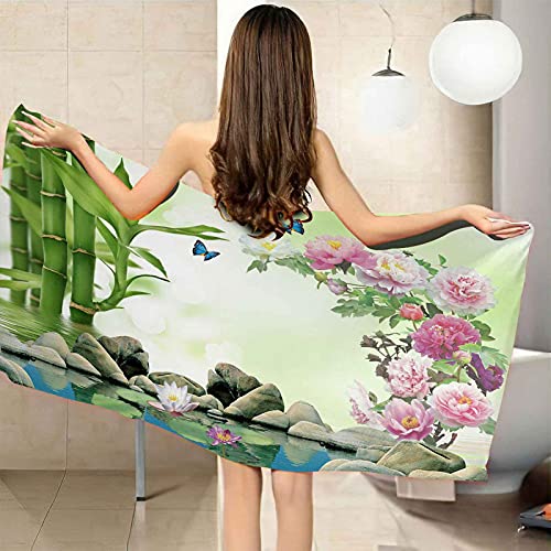 Toallas de baño Suaves, Toallas de Playa súper Absorbente, Flores Mariposas Bambú sábana de baño de Secado rápido, Hoja de Baño, Toalla de baño de 130 x 80cm, para Hotel, baño, Piscina, Playa, Yoga