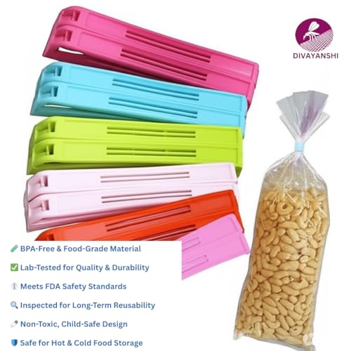 Image of Divayanshi Packet Sealer Clip (Pack of 36) - Bag Clips for Food Storage, Plastic Packet Sealer for Kitchen, Airtight Seal, Reusable, Multipurpose for Packet Sealing