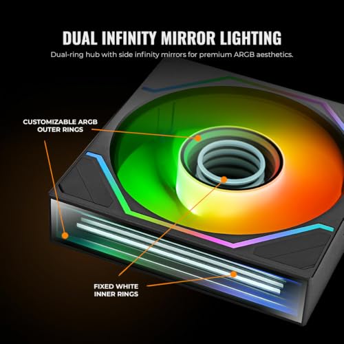 Image of Thermaltake SWAFAN 140 EX Infinity ARGB Sync; Infinity Mirror Hub; Infinity Mirror Frame; PWM 500~1800 RPM; MagForce 2.0; Swappable Blades; 5V 3-Pin Motherboard Sync; 3-Pack; Black; CL-F246-PL14SW-A
