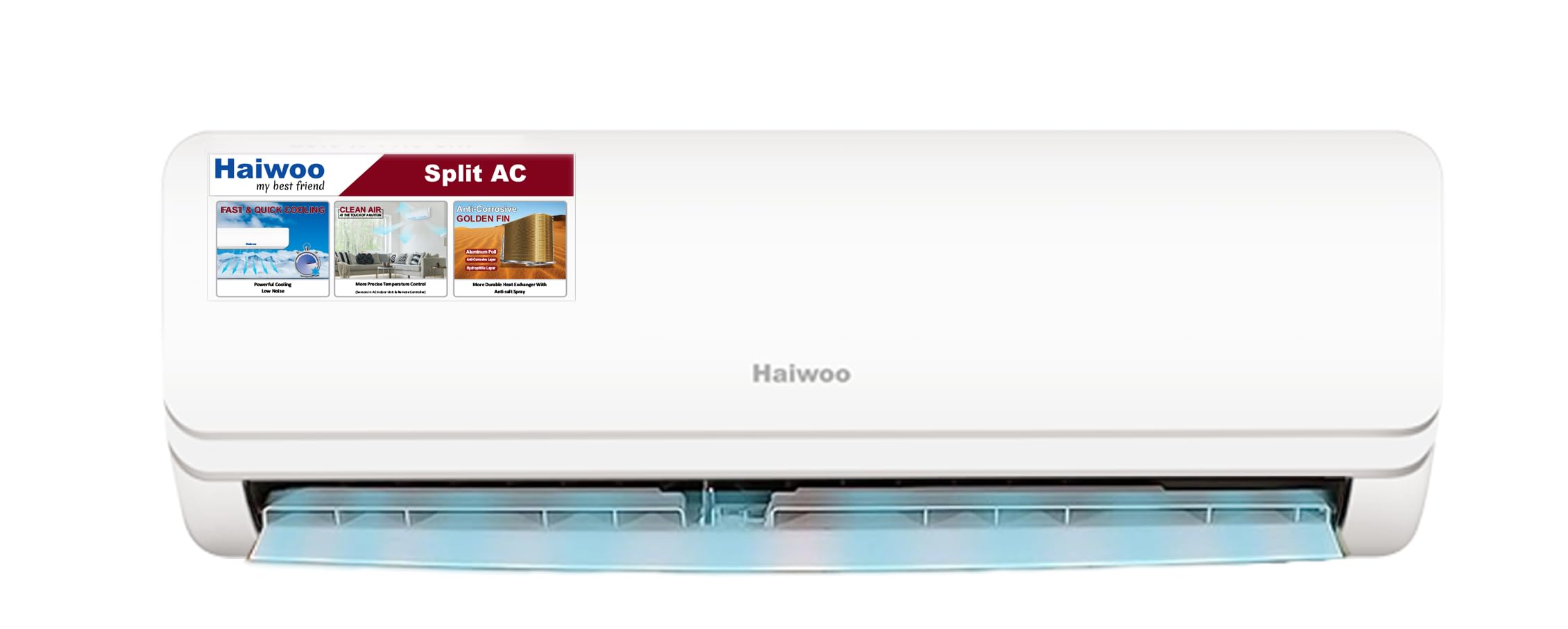 Haiwoo Air Conditioner 1 Ton Capacity 12000 BTU, T1 Highly Efficient Tropical Compressor, Golden Fin to Prevent Corrosion, Refrigerant:R410A, White