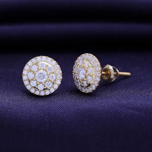 SAVEARTH DIAMONDS Moissanite & Lab Grown Diamond Earrings, 925 Sterling Silver Studs for Women Men,VVS1 Clarity, 14K Gold Plated Small Earrings Studs with Screw Back3