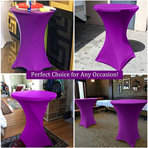 Image of 4 Pack Spandex Stretch Table Cover - 32x43 Inch Square Corners, Fitted High Top Tablecloth for Cocktail, Round, Bar, Weddings, Birthday, Banquet, Outdoor Party (Purple)