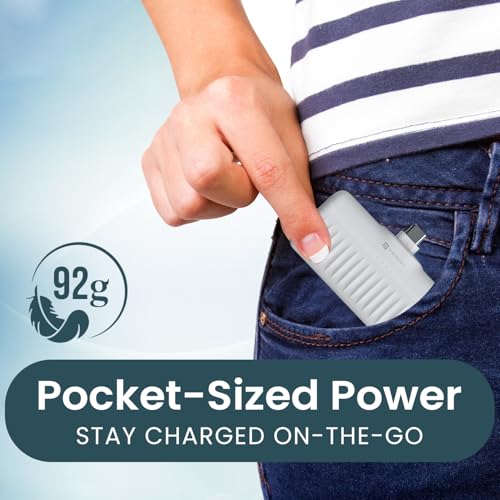 Image of Portronics Power Pebble 5000mAh 20W Fast Charging Nano Powerbank, in-Built Foldable Type C Input /Output Pin, Type C PD Output, LED Battery Indicator, Compatible with Type C Smartphone,iPhone(White)
