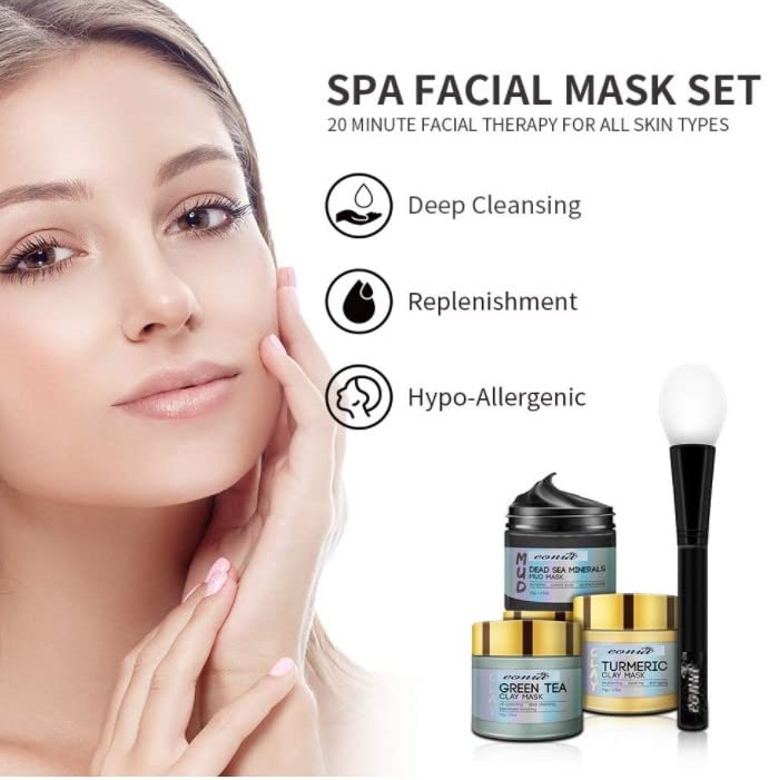 Miniatura 8 de Eonia Máscara de arcilla de cúrcuma, máscara de arcilla desintoxicante de té verde, máscara de barro de minerales del mar muerto, juego de máscara