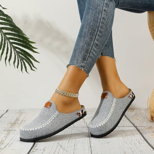 Unisex Gray Loafers for Men & Women – Slip-On Casual Shoes with Zigzag Stitching, Leather Collar Patch, and Spotted Heel Detail4