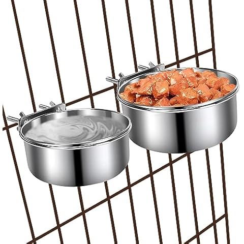 YECERCAN Dog Kennel Food and Water Bowls, 2 Pack Hanging Metal Dog Bowls No Spill, Stainless Steel Dog Dish for Small & Medium Dogs (6.3 * 2.6” & 5.5 * 2.4”) Cover
