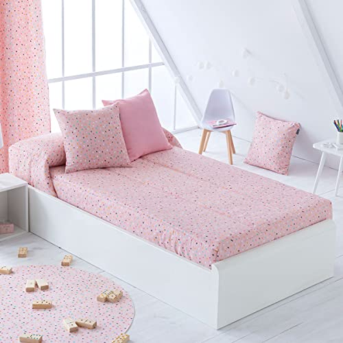Lanovenanube Edredón Ajustable Confeti - Cama 90 Cm - Color Rosa
