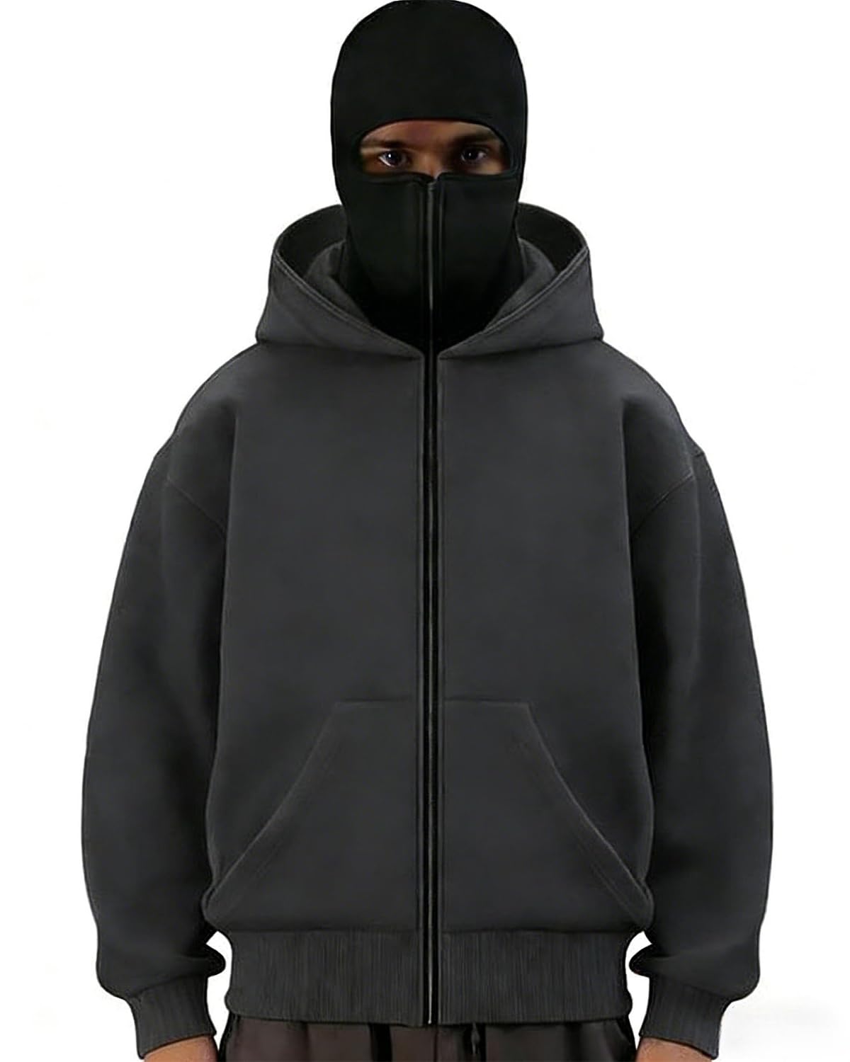 Balaclava Hoodie with Built In Balaclava Ski Mask Hoodie Zip Up Antisocial Hoodies with Face Mask for Men
