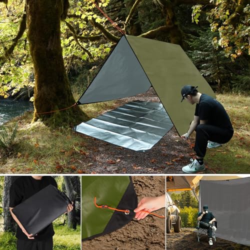 REDCAMP Isolierte Wärmedecke mit 4 Windseilen, 210x150cm Verdickter Wiederverwendbare Allwetter-Decke, wasserdicht & Winddicht für Camping Wandern Outdoor-Aktivitäten, Grün
