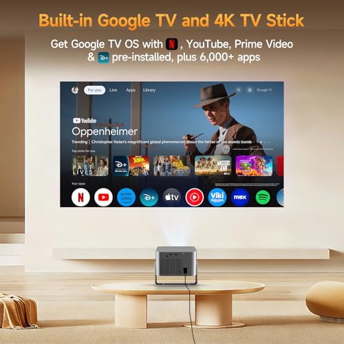 Alwtniet Videoprojecteur 4K Con Google TV, Nativo Full HD 1080P Projecteur Video Portable, App intégrée Mini Projector Portatif WiFi Bluetooth Autofocus/Obstacle Avoidance/6D Keystone Courte Focale – Image 3