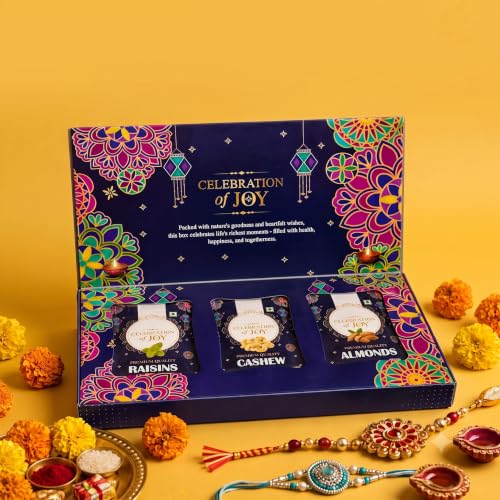 Image of Bay Nut Premium Rakhshabandhan /Rakhi Gift Hmaper Assortment Of Nuts & Dried Fruits|Festival Gift For Family & Friends|Combo Pack Of Almonds,Cashews Festive Celebration (h-10)