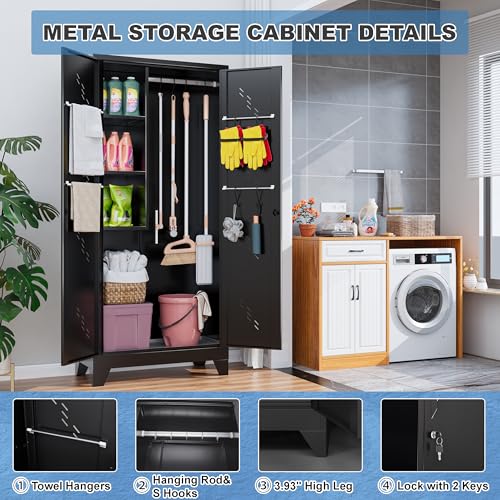 Image of 75 inch Heavy-Duty Metal Storage Cabinet with Lock - Wide & Deep Steel Tool Locker for Garage, Basement, Home Office - Outdoor /Indoor Pantry Organizer Cabinet