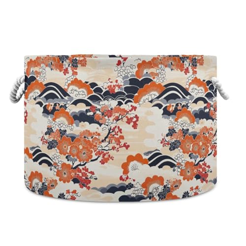 Japanese Style Flower Trees Mountain storage basket and waterproof decorative baskets with sturdy handle Hamper blankets Decorativas for kid blanket gift