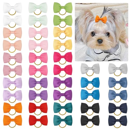 Yxiang Puppy Dog Small Hair Bows with Rubber Bands 40PCS Dog Bows Pet Grooming Hair Accessories for Yorkie Doggies Girl Puppy