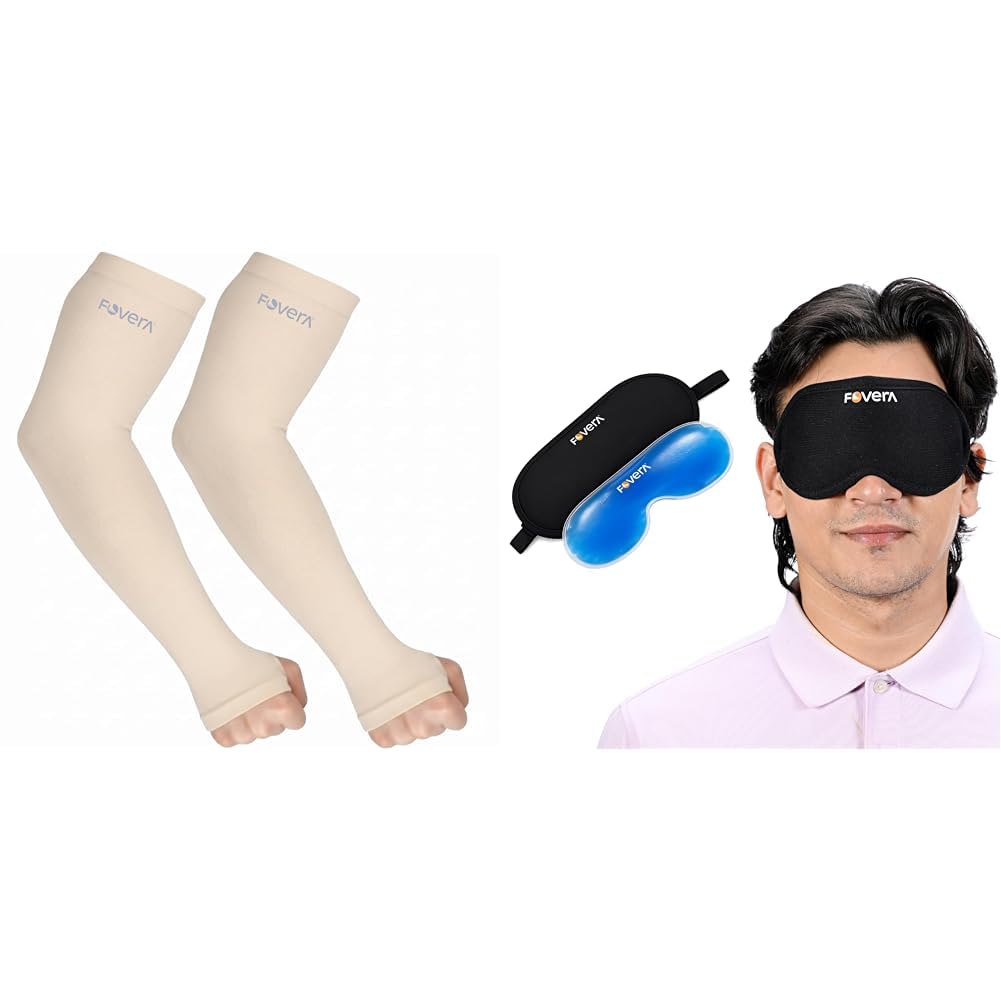 FOVERA UV Sun Protection Arm Sleeves with Thumb Loop for Men & Women – UPF 50+ Cooling Hand Cover for Biking, Cricket, Driving & Cycling – Tan Protection Guard (Beige, 1 Pair)|FOVERA Cooling Gel Eye-picture-16
