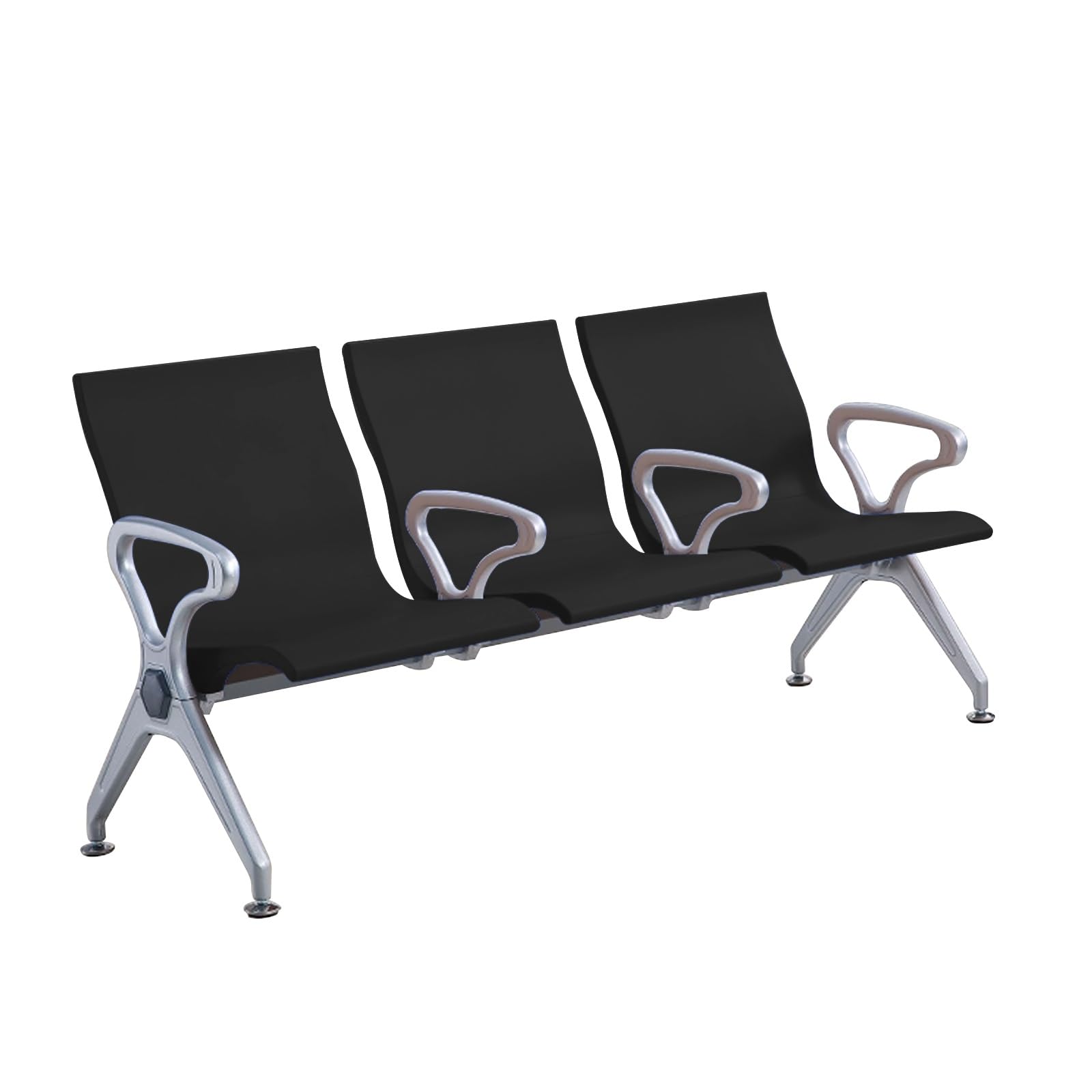 SaryEdge 3Seat Room Bench with 4 ArmrestsStylish PU Leather Office Lobby Chairs Conference & Reception Seating for Airports Clinics Hospitals Banks,Black,Black