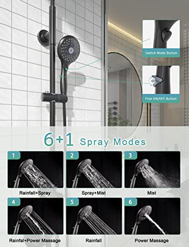 Image of SR SUN RISE Shower System with 3-spray Rain Shower and 6-Setting Handheld Combo 1.8 GPM Shower Faucets Sets Complete with Adjustable 27.6 inch Slide Bar Shower Fixtures Valve Include, Matte Black