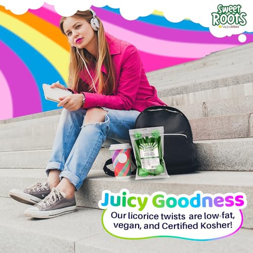 Sweet Roots Green Apple Licorice Twists – Jumbo Soft Licorice Sticks Made with Real Fruit Juice | Gourmet Apple Candy for Snack Lovers | Vegan, Fat-Free, Kosher (16 oz)