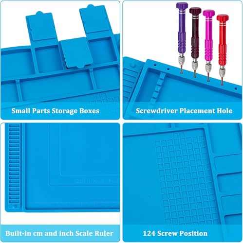 Image of Premium Soldering Mat Insulation Silicone Magnetic Repair Work Mat Heat-Resistant Mat for BGA and Gun Soldering Iron, Workbench, Cell Phone Laptop Repair, Size: 17.8 x 11.8 inch (Blue)