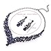 Molie Austrian Rhinestone Crystal Wedding Gown Prom Ball Necklace Earrings Jewelry Set for Brides Dress(Navy Blue)