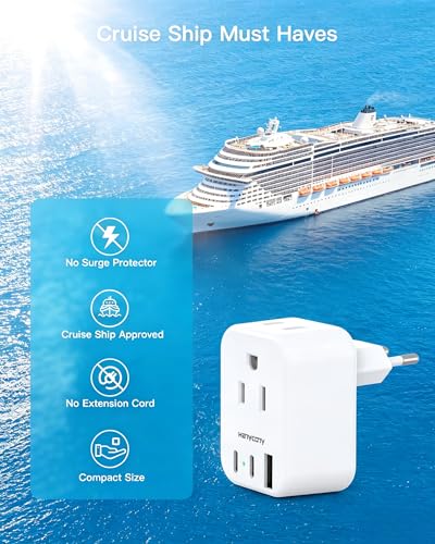 Image of HANYCONY European Plug Adapter, US to Europe Power Adapter with 2 Outlets & 3 USB Ports (2 USB C), Type C Travel Adapter for Italy, Spain, France, Germany, Greece, Iceland, Essentials for Cruise Ship