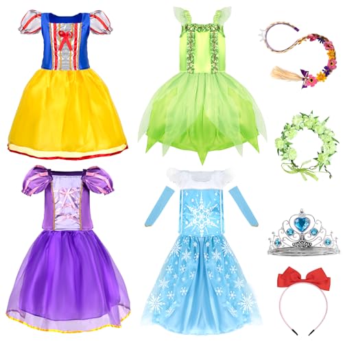 Kileubuto Princess Dress Up for Girls - Princess Dresses Clothes Costumes with Princess Crown Accessories for Little Girls 3-8,Toddler Princess Toys Gift for Birthday Christmas