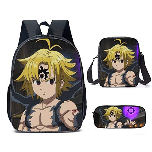 Mylshbest Backpack 3 Pcs Set, Anime Daypack With Shoulder Bag Pencil Case, Travel Bag Bookbag for Boys Girls