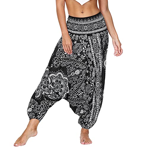 Lu's Chic Women's Harem Pants Aladdin Baggy Yoga Pants Gypsy Sweatpants Hippie Jogger Casual Bohomian Ladies Long Comfy Boho Summer Parachute Genie Balloon Thai Loose fit Buddha Patterned5 One Size