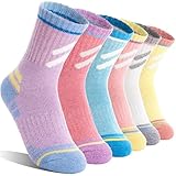 MOGGEI Kids Merino Wool Hiking Socks Girls Toddler Thermal Winter Warm Thick Cushioned Socks 6 Pairs Gifts Stocking Stuffer(Colorful,4-7 Years)
