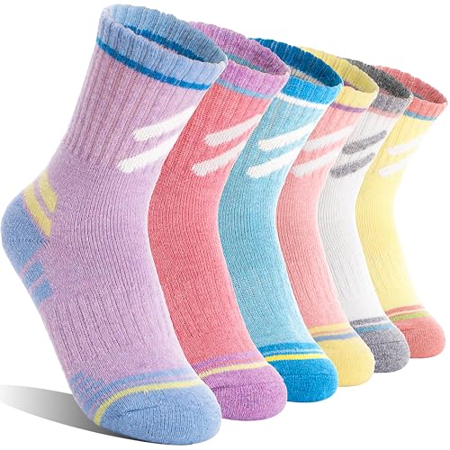 Kids Merino Wool Hiking Socks Girls Toddler Thermal Winter Warm Thick Cushioned Socks 6 Pairs Gifts Stocking Stuffer(Colorful,12-15 Years)