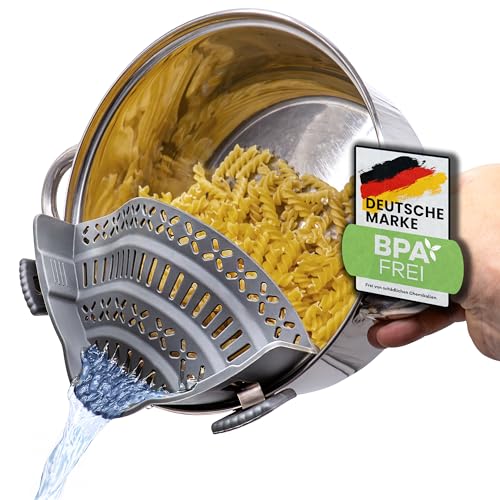 Netrox Schnappsieb Silikon, Nudelsieb Aufsatz für Topf & Pfanne, grau groß – Ansicht 1