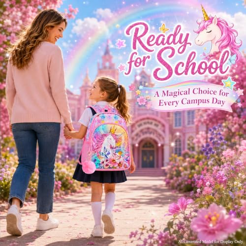 Image of CCJPX 3PCS Unicorn Backpack for Girls, 16 inchKids Preschool Sequin Bookbag and Lunch Box for Kindergarten Elementary