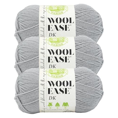 Image of Lion Brand Yarn, Wool-Ease DK Crochet & Knit Yarn, Quiet Grey, Gray, 3 Pack | Classic DK Weight Wool Acrylic Blend Knit & Crochet Fiber for Warm Blankets, Light Sweaters, Fall & Winter Hats