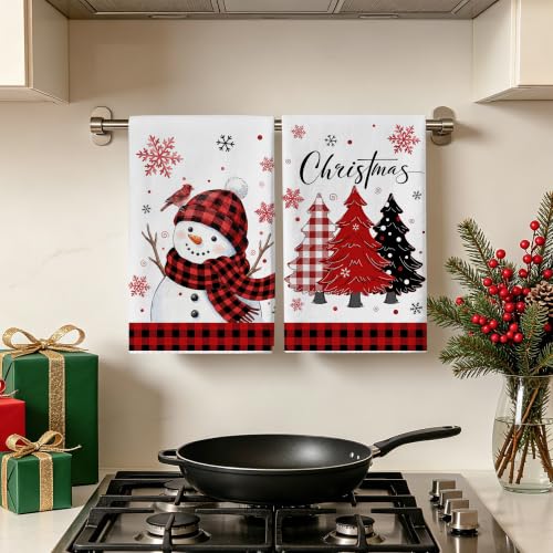Image of Hexagram Christmas Hand Towels for Bathroom Set of 2, Christmas Kitchen Decor, Soft Luxury Hand Towels 18x28 Inches