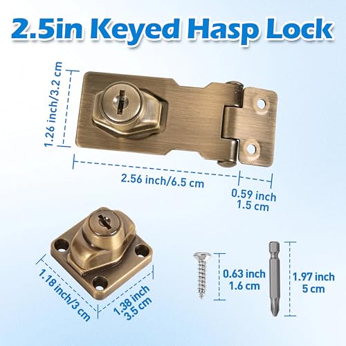 Image of 2 Pcs keyed Hasp Lock,2.5 inch keyed hasp Locks Twist knob keyed Locking hasp for Cabinet Small Door,Hasp Lock with Keys,Metal Safety Hasp Latches (2 Pcs Bronze, 2.5 inch)