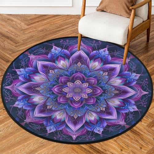 Tapete redondo interior 86 cm con diseño mandala azul
