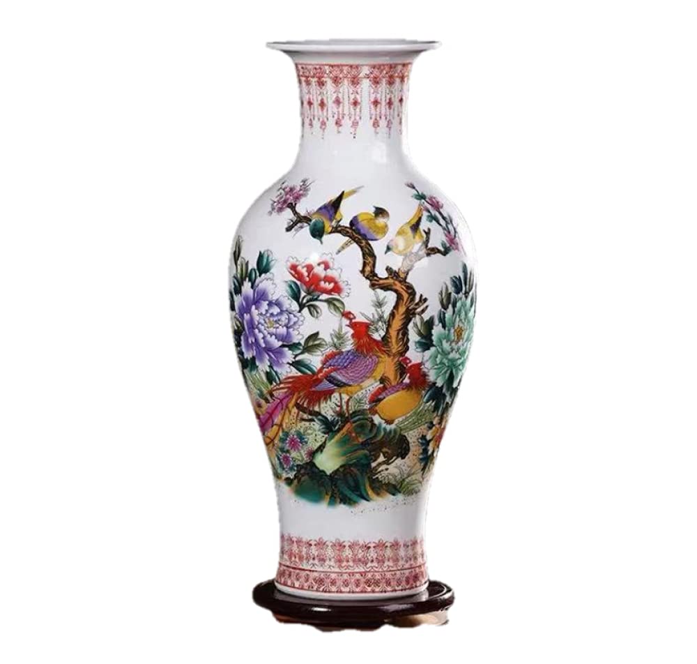 Vaso in ceramica cinese con supporto, vaso in porcellana per fiori, vasi in ceramica antichi, vaso decorativo tradizionale - Altezza: 36 cm