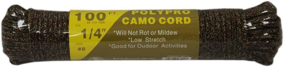 T.W.EVANS CORDAGE CO Braided Polypropylene Utility Cord - 1/4" Diameter - 100ft - Camo