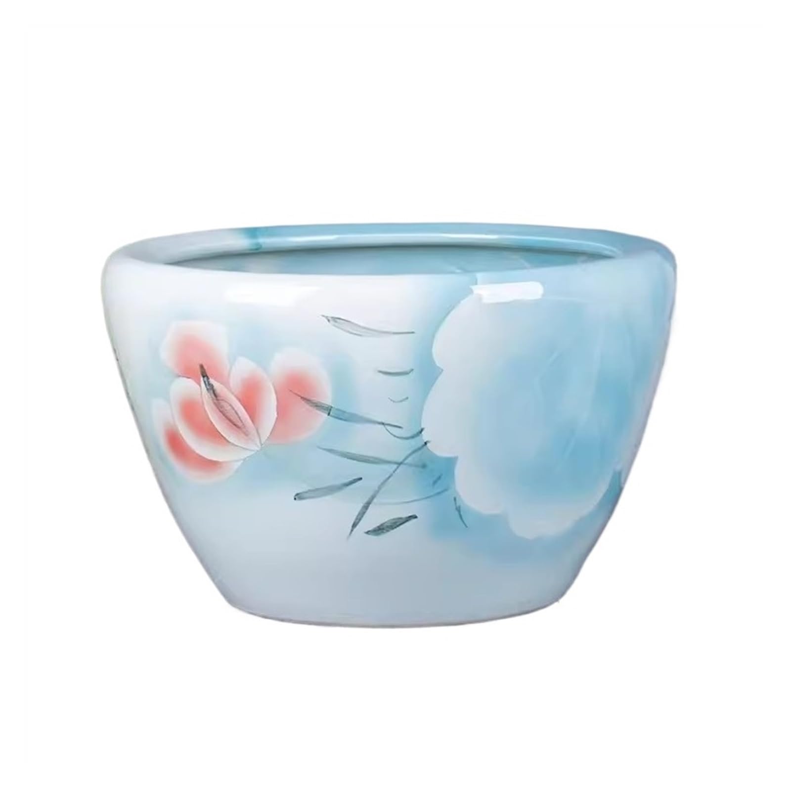 Mały Chiński tradycyjny ceramiczny zbiornik na ryby niebieski liść lotosu kwiat lotosu zbiornik na ryby hodowlane na zewnątrz w pomieszczeniu salon Feng Shui dekoracyjny zbiornik na ryby zbiornik na ż