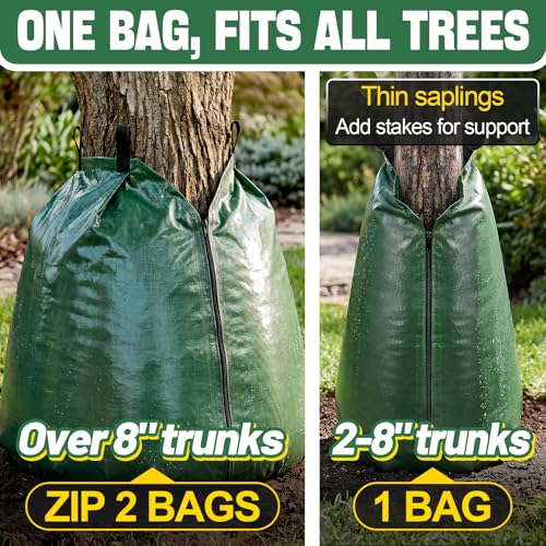 Image of 8Pcs 20 Gallon Tree Watering Bag, Slow Release Drip Irrigation Bags | Summers /Droughts Deep Watering, Easy Setup, Reusable, for Multiple Trees: New Planted / Transplanted / Large