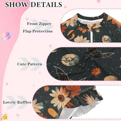 CaTaKu Girls One Piece Swimsuit Boho Halloween Bat Toddler Bathing Suit Long Sleeve UPF 50+ Rash Guard Swimwear 3-12Y3