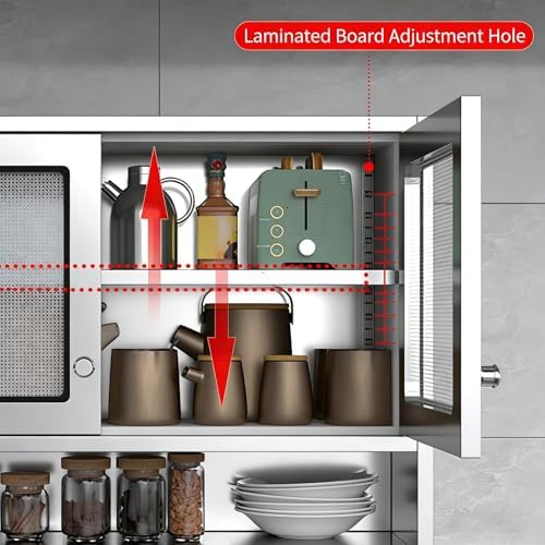 Adjustable Kitchen Wall Cabinet with 3 Tempered Glass Doors, Rustproof & Waterproof Storage Shelves, Space-Saving Organizer for Kitchen & Bathroom (80cm)