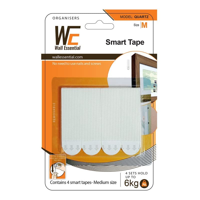 Wall Essential Adhesive Picture Hanging Strips Removable Damage Free Pack Of 16 Pcs,Photo Frame,Painting Wall Hanging Velcro Foam Strips,Hold Up To 6Kg Weight,(16 Strips,Model: Quartz,Size: Medium)