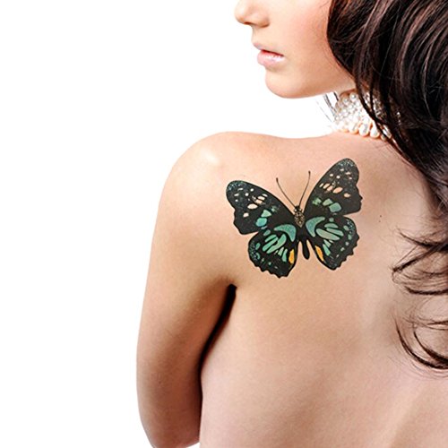 TAFLY Blue Large Butterfly Waterproof Tattoo Stickers For Sexy Women Temporary Tattoo 2 Sheets
