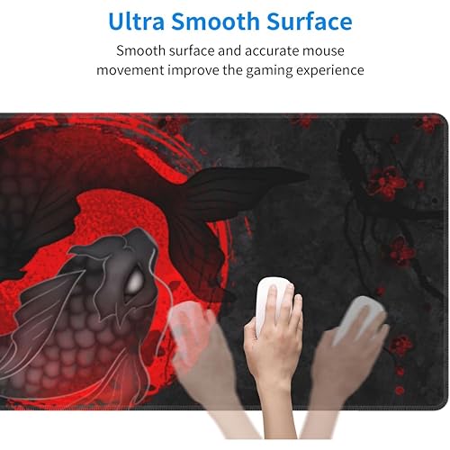 Image of Printed Gaming Mousepad - Premium Stitched Edges, Smooth Surface,Size 11x23 inches, Non-Slip Rubber Base - Ideal for Office & Gaming Setup (Japanese Yin and Yang Koi Carp)