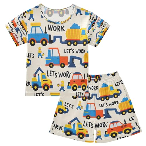 senya Short Sleeve Pajamas Sets Summer Cotton Sleepwear Construction Vehicle Pattern