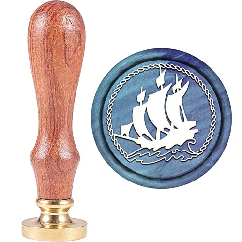 CRASPIRE Timbro Sigillo di Cera Barca A Vela Timbro Sigillo d'Epoca Veicolo Testa in Ottone Rimovibile Manico in Legno Naturale per Busta di Nozze Biglietto D'Invito Abbellimento Decorazione